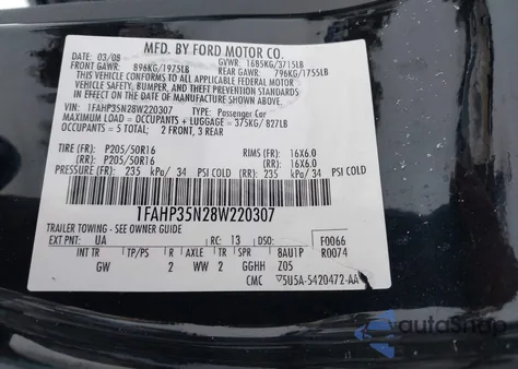 2008 Ford Focus Se/Ses from USA, damaged, VIN 1FAHP35N28W220307